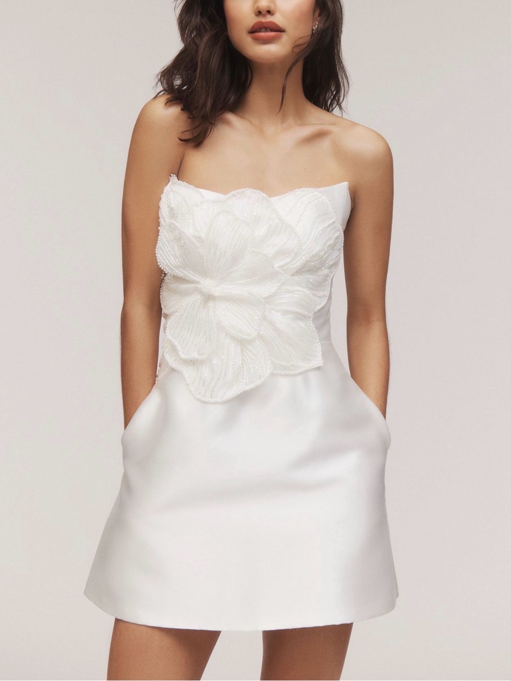 NWT Watters Brie Strapless Embellished Pearl Floral A-Line Mini Dress